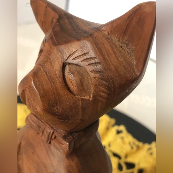 VTG Hand Carved Wooden Cat Statue Figurine Accent Piece - Picture 5 of 13